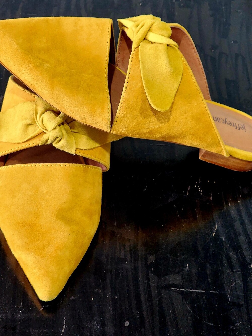 JEFFREY CAMPBELL | Charlin | Mustard Yellow Suede Knot Pointed-Toe Mules - Picture 5 of 9